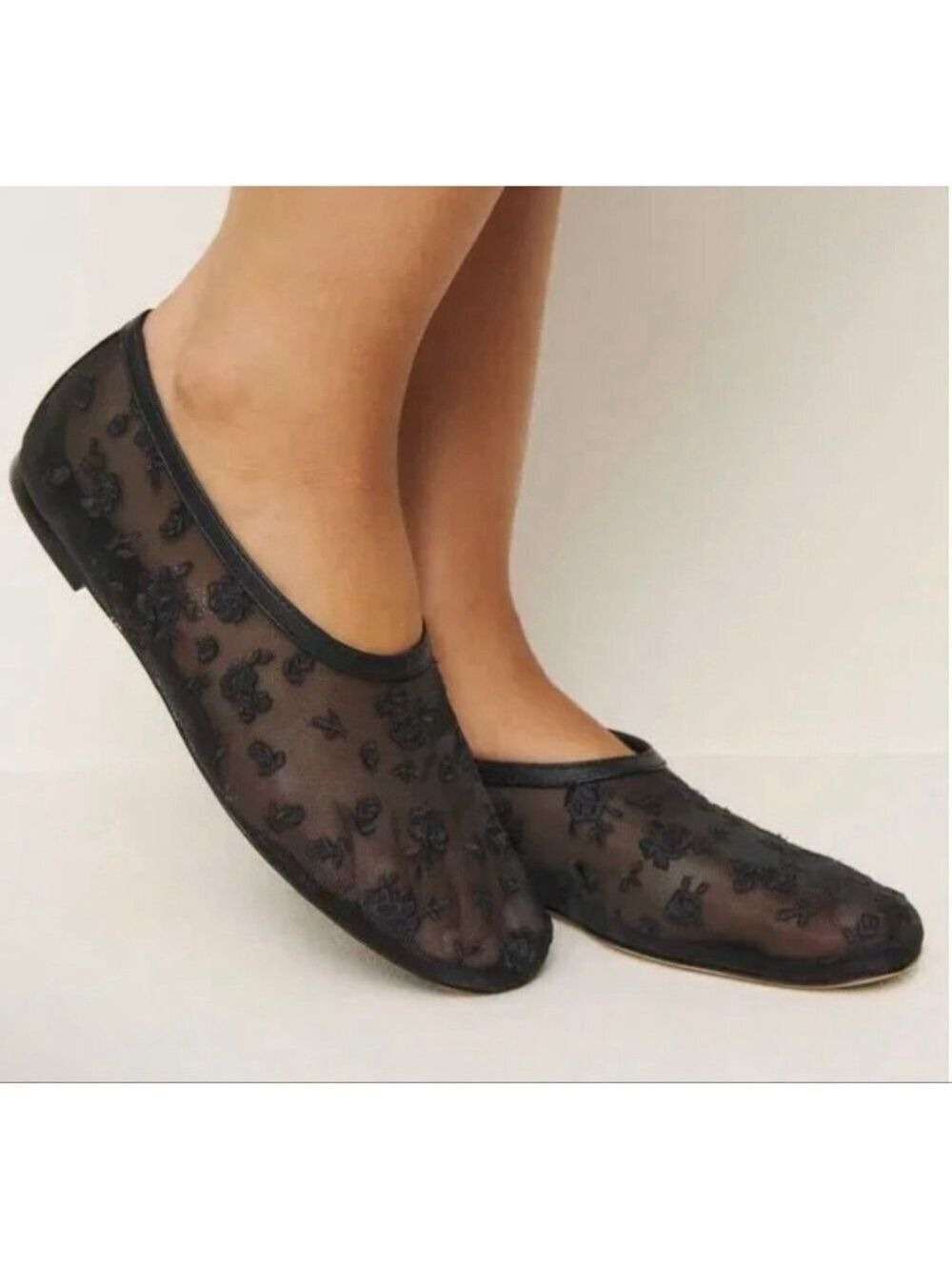 New Reformation Black Floral Lace Mesh Flats Size 8.5 Sold Out!